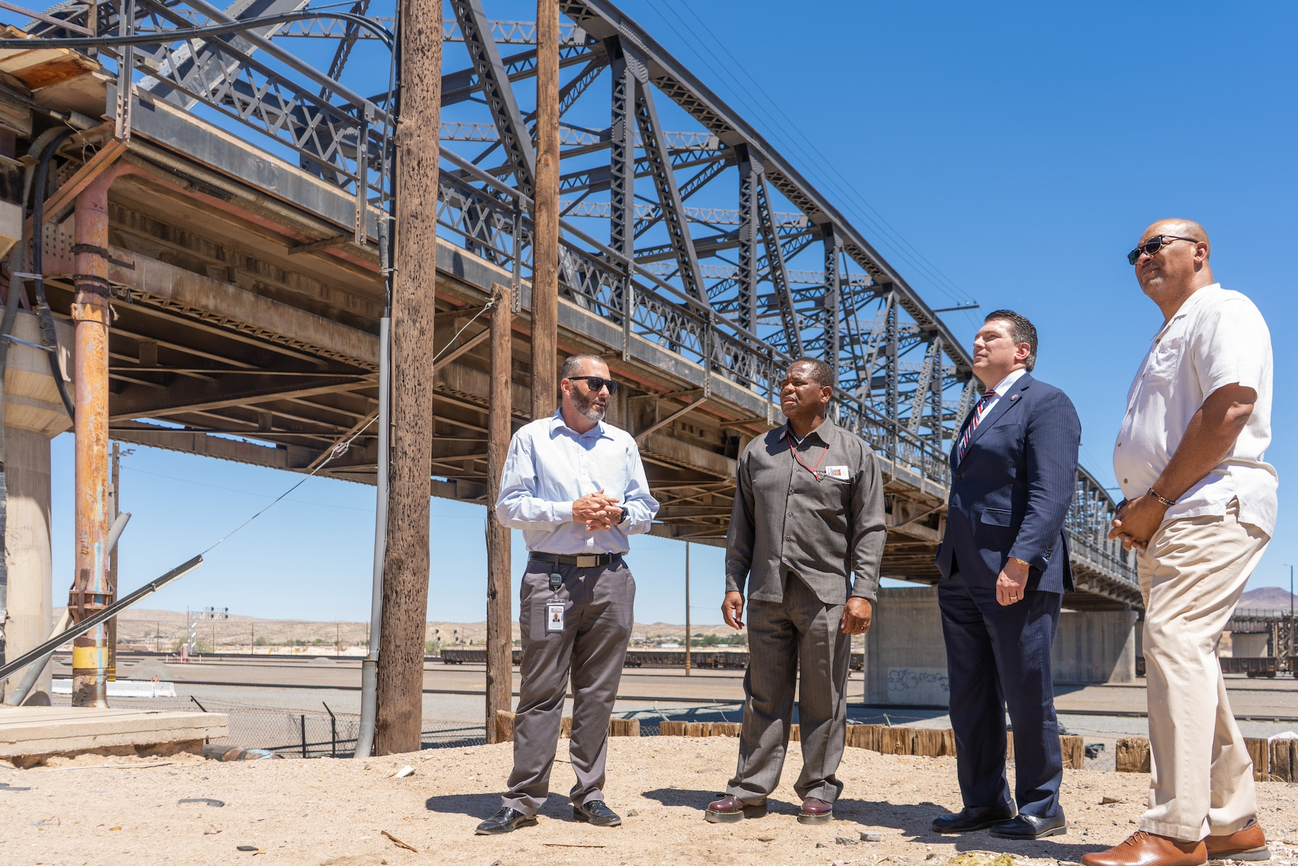 Barstow Assistant City Manager Kody Tompkins, Barstow Mayor Paul Anthony Courtney, U.S. Rep. Jay Obernolte and Barstow City M