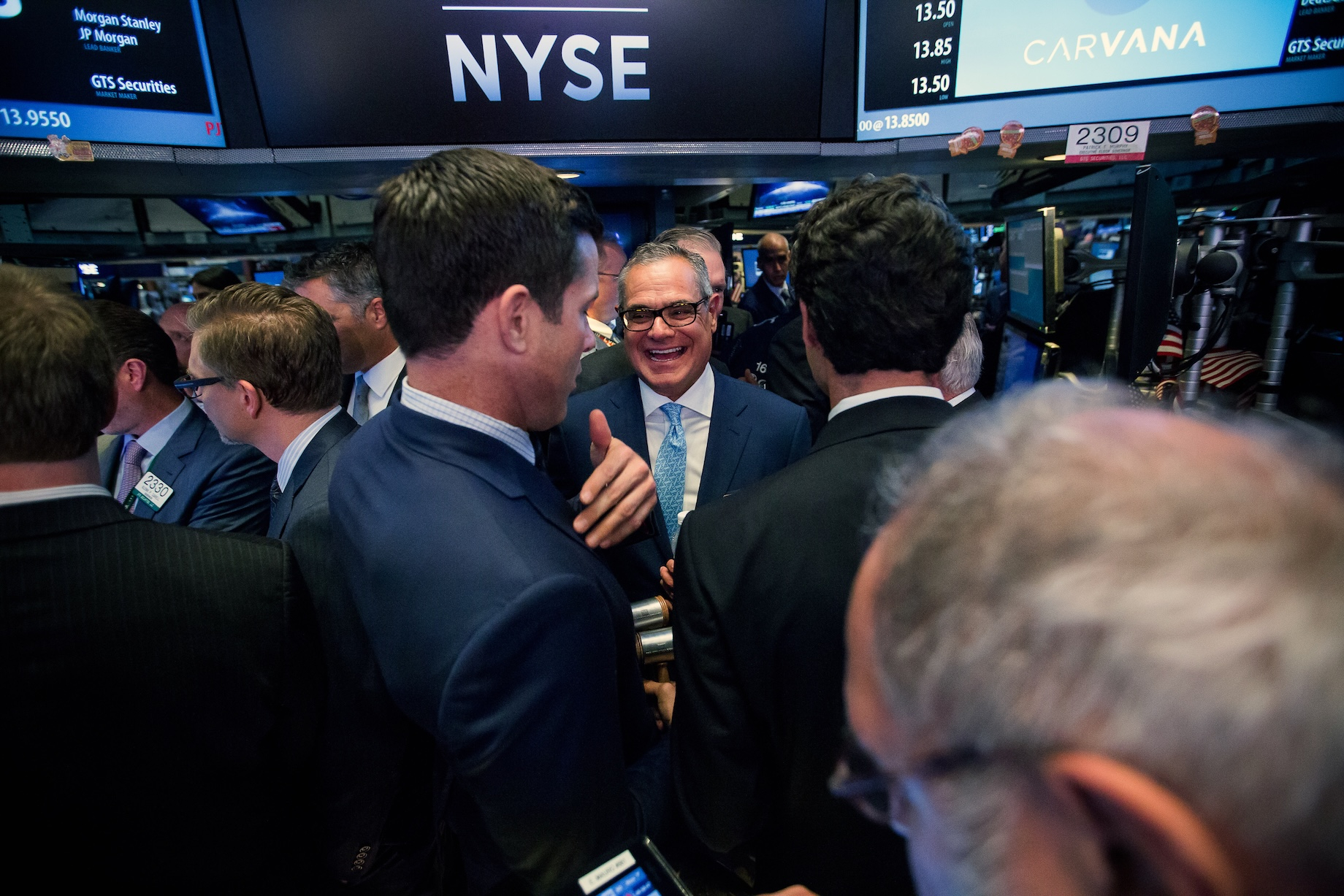 Ernest Garcia II, then chair of Carvana, on the floor of the New York Stock Exchange at company’s initial public offering on 