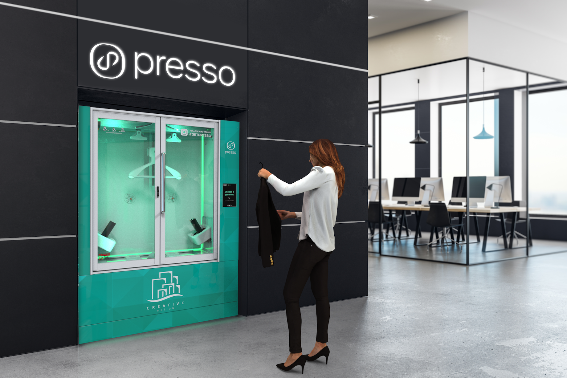 A rendering of Presso in action in an office setting