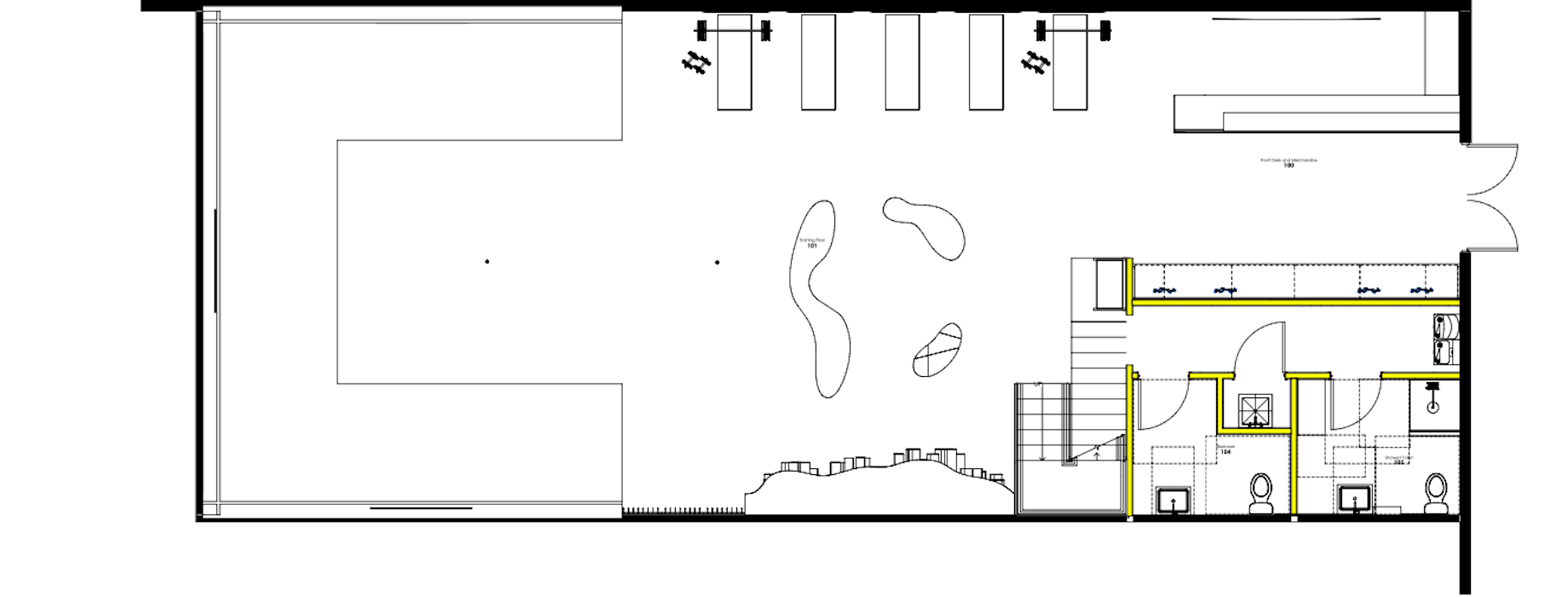 A floor plan for the first level of the 2,500-square-foot-space.